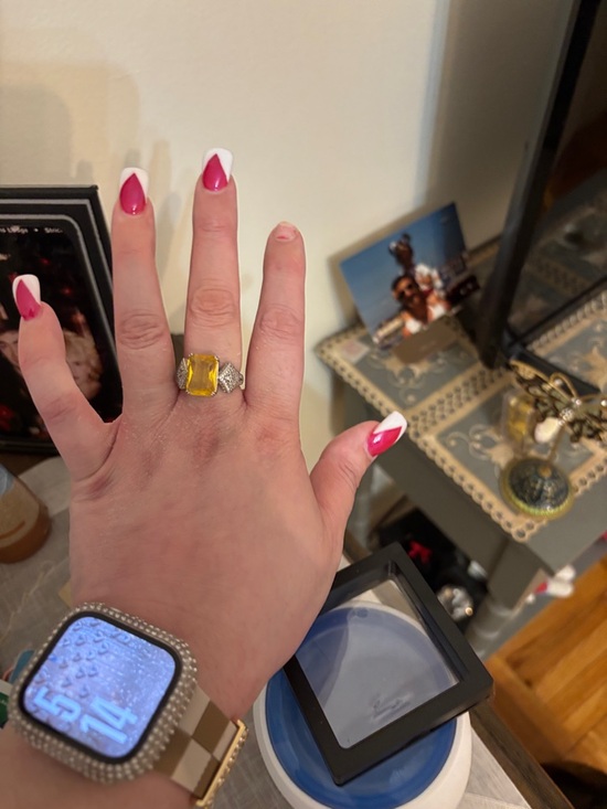 Huitan Jewelry - Huitan Yellow and Silver Princess-Cut Halo Ring